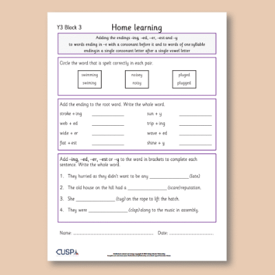 Y3 Spelling Block 03 Home Learning HL