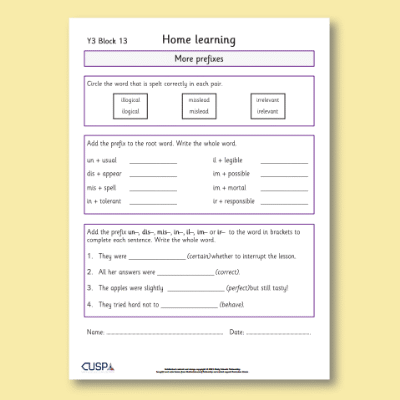 Y3 Spelling Block 13 Home Learning HL