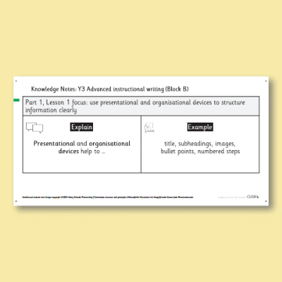Y3 Writing B (Advanced Instructional Writing) Knowledge Notes KN