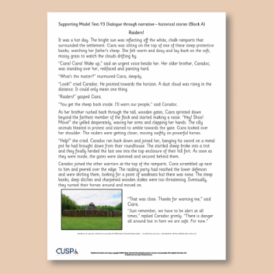 Y3 Writing A (Dialogue Through Narrative - Historical Stories) Supporting Model Text SMT