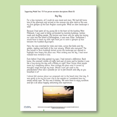 Y3 Writing B (First Person Narrative Description) Supporting Model Text SMT