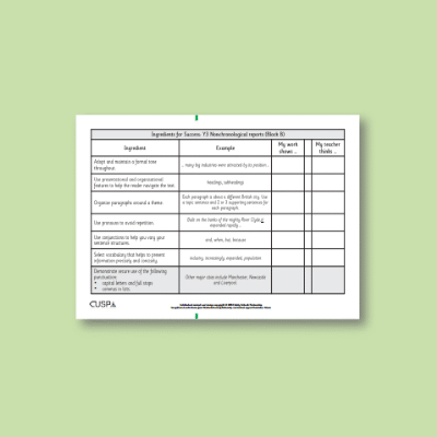 Y3 Writing B (Non-Chronological Reports) Ingredients for Success IFS