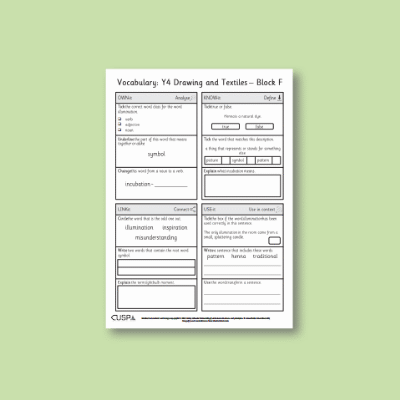 Y4 Art and Design F (Creative Response, Drawing and Textiles) Vocabulary Questions VQ