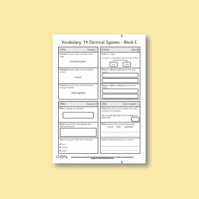 Y4 Design and Technology E (Electrical Systems) Vocabulary Questions VQ