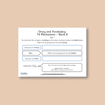 Y4 Design and Technology B (Mechanisms) Oracy Tasks OT