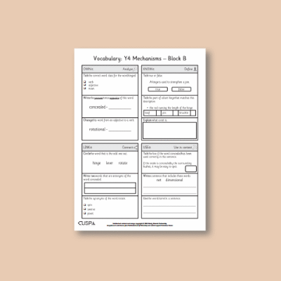 Y4 Design and Technology B (Mechanisms) Vocabulary Questions VQ