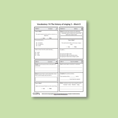 Y4 Music D (The History of Singing 2) Vocabulary Questions VQ