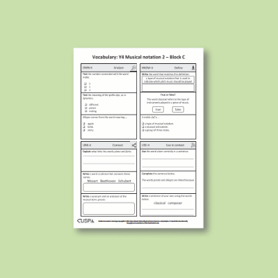 Y4 Music C (Musical Notation 2) Vocabulary Questions VQ