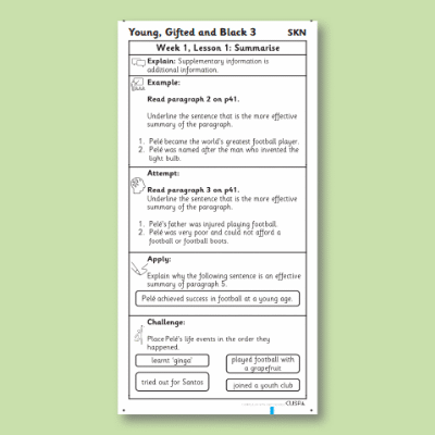 Y4 Reading (Young, Gifted and Black 3) Knowledge Notes SKN
