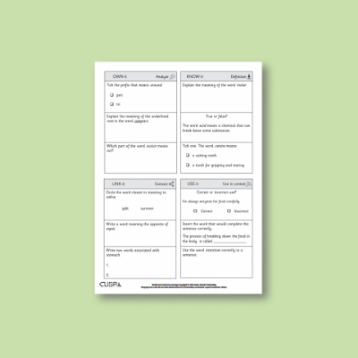 Y4 Science (Animals, Including Humans) Vocabulary Questions VQ