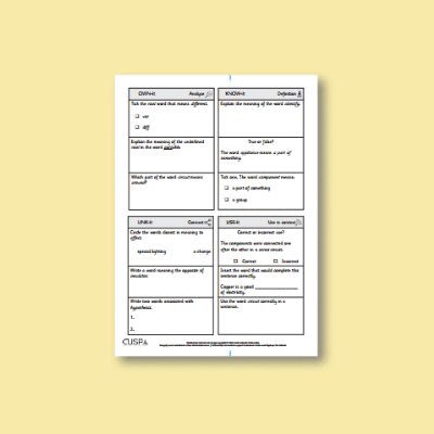 Y4 Science (Electricity) Vocabulary Questions VQ