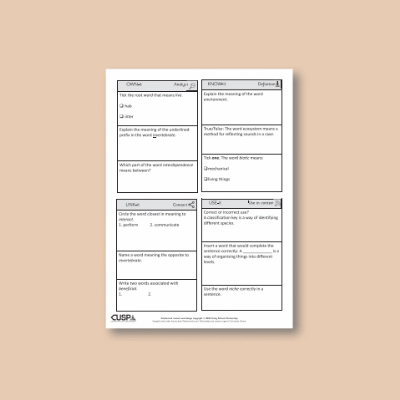 Y4 Science (Living Things and Their Habitats) Vocabulary Questions VQ