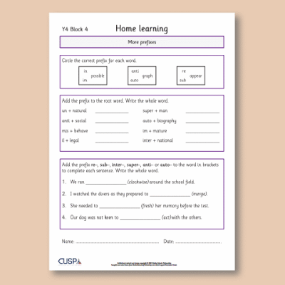 Y4 Spelling Block 04 Home Learning HL