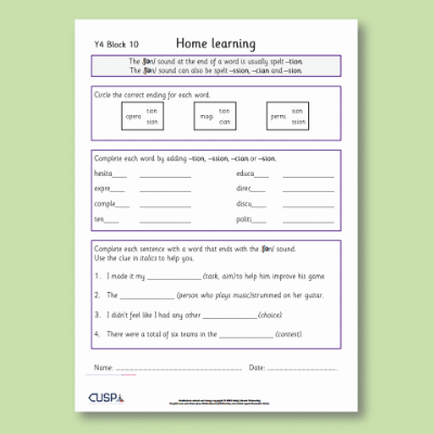 Y4 Spelling Block 10 Home Learning HL