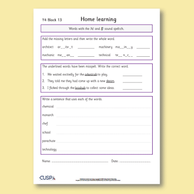 Y4 Spelling Block 13 Home Learning HL