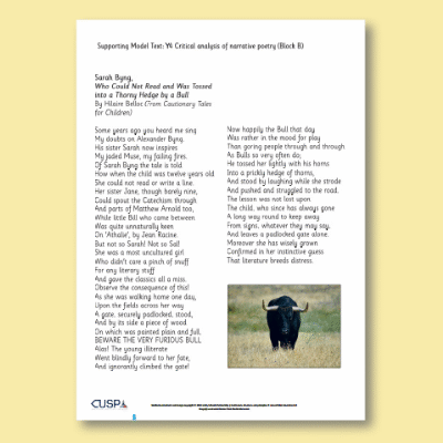 Y4 Writing B (Critical Analysis of Narrative Poetry) Supporting Model Text SMT