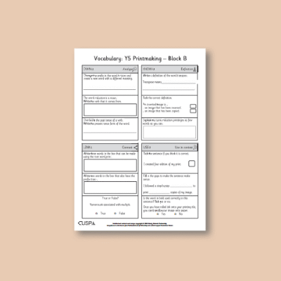 Y5 Art and Design B (Printmaking) Vocabulary Questions VQ