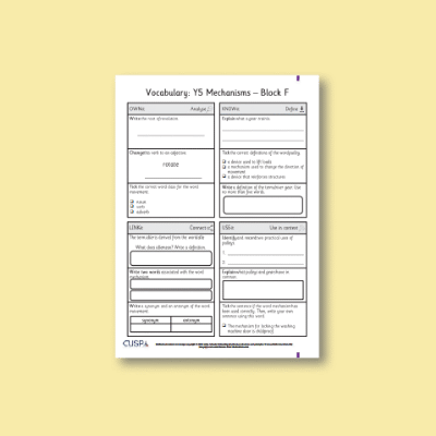 Y5 Design and Technology F (Mechanisms) Vocabulary Questions VQ