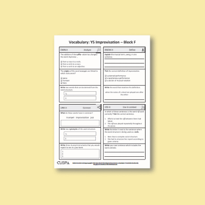 Y5 Music F (Improvisation) Vocabulary Questions VQ