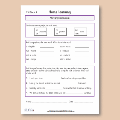 Y5 Spelling Block 02 Home Learning HL