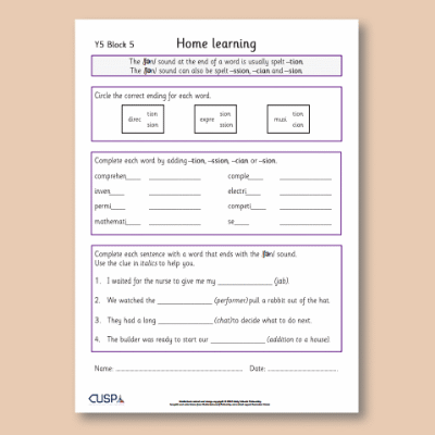 Y5 Spelling Block 05 Home Learning HL