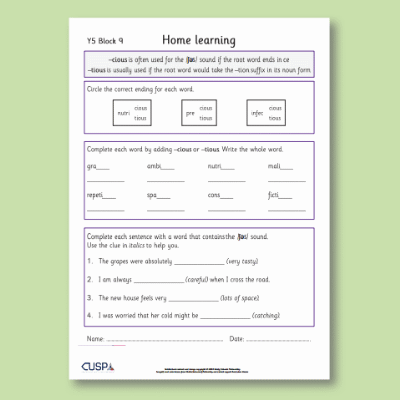 Y5 Spelling Block 09 Home Learning HL
