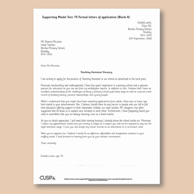Y5 Writing A (Formal Letters of Application) Supporting Model Text SMT