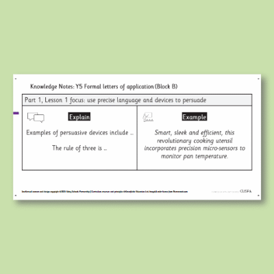 Y5 Writing B (Formal Letters of Application) Knowledge Notes KN