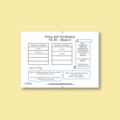 Y6 Art and Design D (3D) Oracy Tasks OT