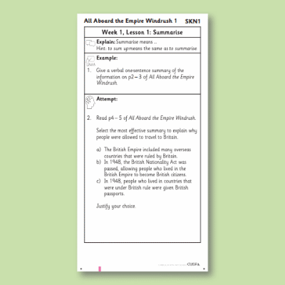 Y6 Reading (All aboard the Empire Windrush 1) Knowledge Notes SKN