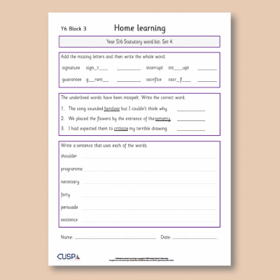 Y6 Spelling Block 03 Home Learning HL