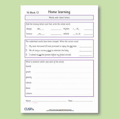 Y6 Spelling Block 12 Home Learning HL