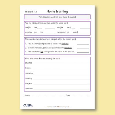 Y6 Spelling Block 13 Home Learning HL