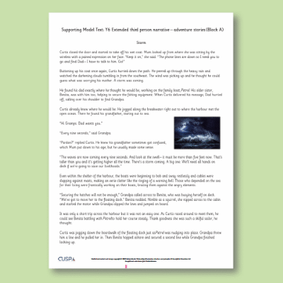 Y6 Writing A (Extended Third Person Narrative: Adventure Stories) Supporting Model Text SMT