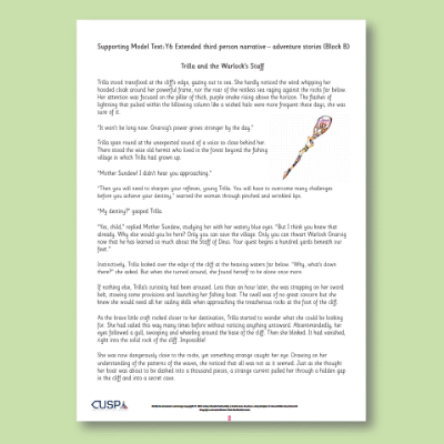 Y6 Writing B (Extended Third Person Narrative: Adventure Stories) Supporting Model Text SMT