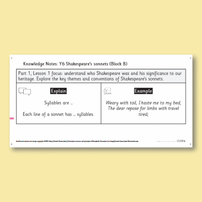 Y6 Writing B (Shakespeare’s Sonnets) Knowledge Notes KN