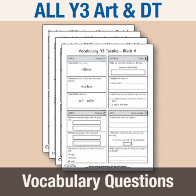 ! Y3 ALL Autumn Art & DT Vocabulary Questions VQ
