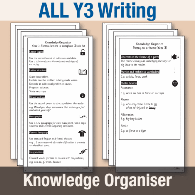 ! Y3 ALL Autumn Writing Knowledge Organisers KO