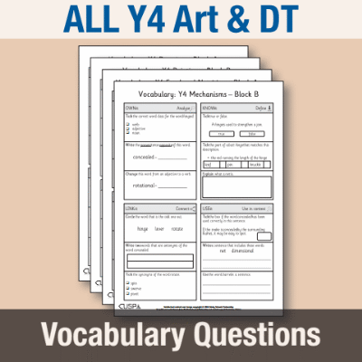 ! Y4 ALL Autumn Art & DT Vocabulary Questions VQ