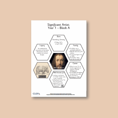 Image of Year 1 Art A (Drawing) AR Significant Artists Hexagon Connections CUSP Resource