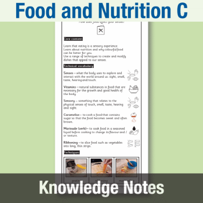 Image of Year 1 Design and Technology C (Food and Nutrition) Knowledge Notes KN CUSP Resource