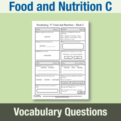 Image of Year 1 Design and Technology C (Food and Nutrition) Vocabulary Questions VQ CUSP Resource