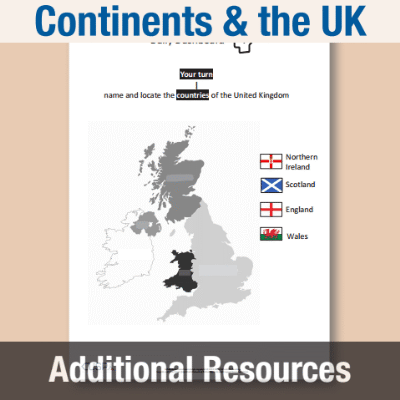 Image of Year 1 Geography (Continents, Oceans & Countries of UK) AR3 Labels the Countries, Seas and Cities of the UK CUSP Resource