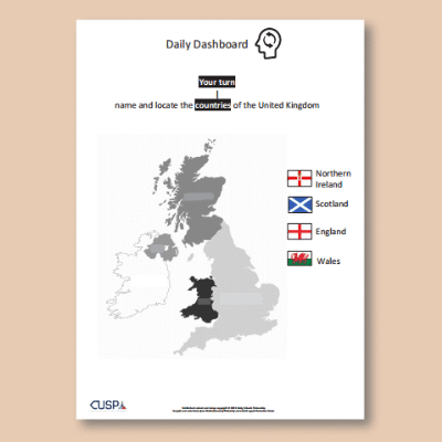 Image of Year 1 Geography (Continents, Oceans & Countries of UK) AR3 Labels the Countries, Seas and Cities of the UK CUSP Resource