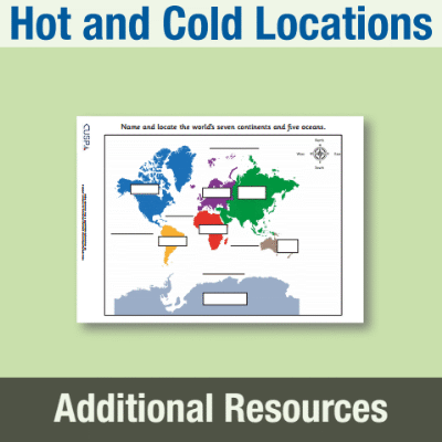 Y1 Geography (Hot and Cold Locations) AR2 Label the Oceans and Continents