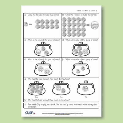 Image of Year 1 Maths 11 (Measurement Money) Additional Resources AR CUSP Resource