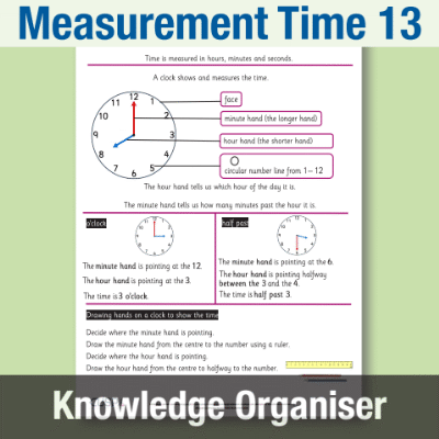 Image of Year 1 Maths 13 (Measurement Time) Knowledge Organiser KO CUSP Resource