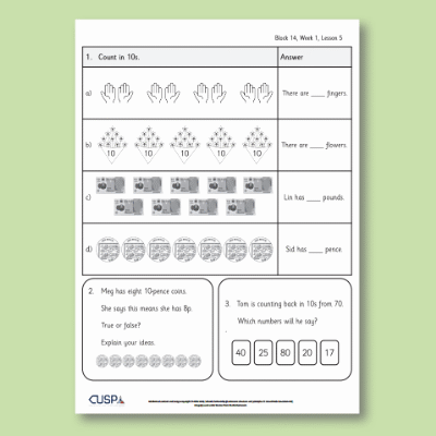 Image of Year 1 Maths 14 (Number and Place Value) Additional Resources AR CUSP Resource