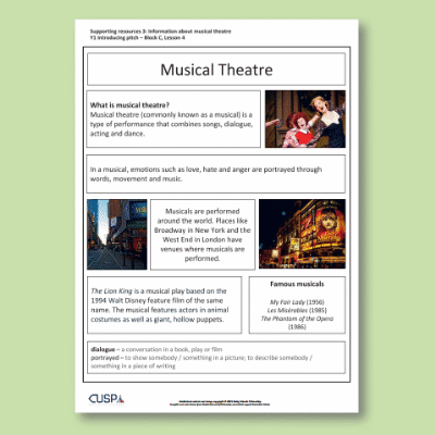 Image of Year 1 Music C (Introducing Pitch) Musical Theatre CUSP Resource