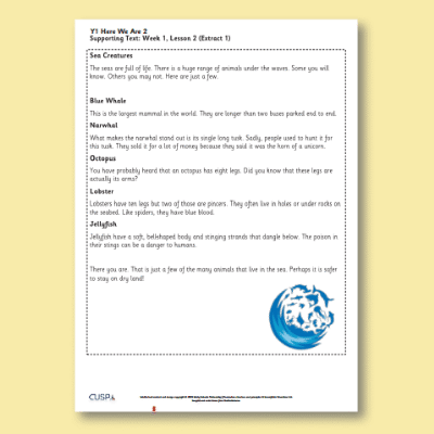 Y1 Reading (Here We Are 1) Supporting Texts ST